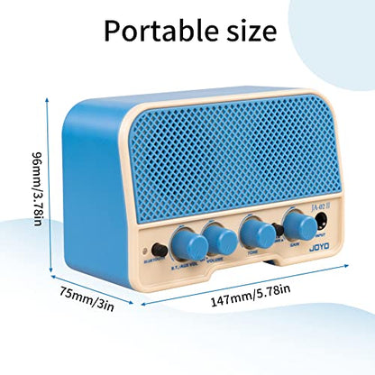 JOYO 5W Mini Guitar Amp Portable Electric Guitar Practice Amplifier with Bluetooth 5.0, Clean/Overdrive Channels, Rechargeable Battery, AUX & Headphone Out (JA-02 II Blue) - color: Blue