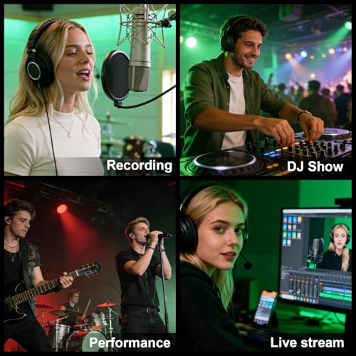4 channel professional portable mixer, 320 DSP effects + 48V phantom power, Bluetooth sound card + 7-Band Eq Output, for PC recording, karaoke studio effects, and streaming playback