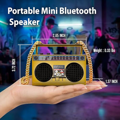 Portable Bluetooth Speakers, Retro Speakers Bluetooth Wireless Wearable | Mini Bluetooth Boombox with 27” Neck Chain, FM Radio, On-Board Buttons, Dual 3W Peak Power Bluetooth Speaker for Anywhere - color: Gold