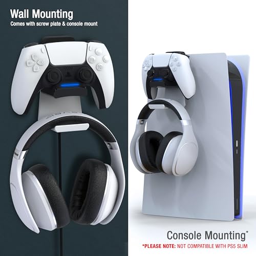 PS5 Controller Charger Console and Wall Mount (White+Black) | Fast Charging Station Hanging Dock, Headphone Hook, LED Indicator, Overcharge Protection for Playstation 5 DualSense - color: PS5 White+Black