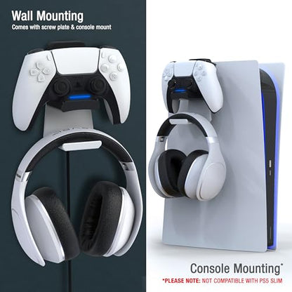 PS5 Controller Charger Console and Wall Mount (White+Black) | Fast Charging Station Hanging Dock, Headphone Hook, LED Indicator, Overcharge Protection for Playstation 5 DualSense - color: PS5 White+Black