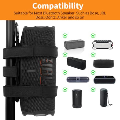 Portable Speaker Mount for Golf Cart Railing Bike or Boat, Waterproof Outdoor Adjustable Strap for Most Speakers (Black)