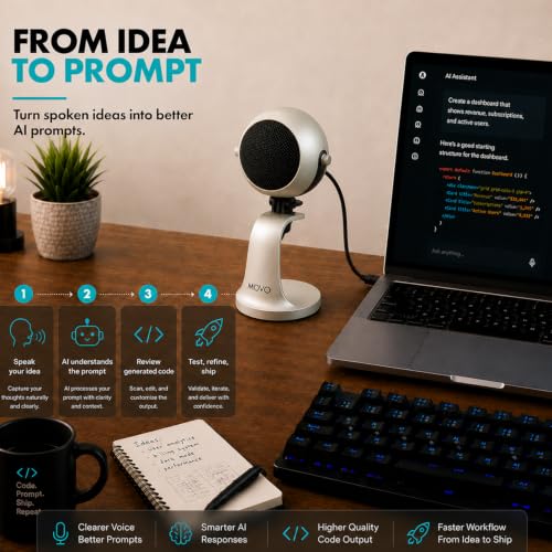 Movo WebMic USB Dictation Microphone in Silver – Cardioid for Vibe Coding - color: Palladian Silver