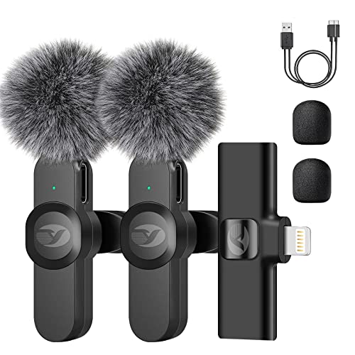 tongyu Wireless Lavalier Microphone for iPhone/iPad with Noise Reduction, Mini Microphones Wireless with Furry Microphone Cover, iPhone Microphone Wireless for Video Recording/YouTube/Vlog (2 Mics)