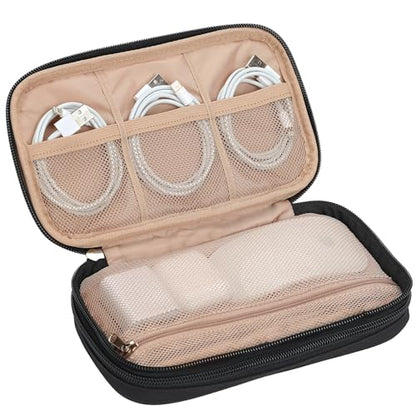 NISHEL Travel Cord Organizer Case, Double Layers Tech Electronic Bag, Essentials for Charger, Cable, Phone, Flash drive, Medium, Black | Double-layer bag keeps chargers, cables, flash drive, and small tech essentials organized for trip, Medium, Black - co