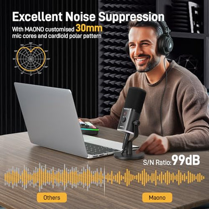 MAONO XLR/USB Gaming Microphone and Studio Monitor Headphones Set, Computer Recording Mic with Mute Button, RGB, Over Ear Wired Headset for YouTube Podcasting Streaming Gaming (PD100X Black+MH601)