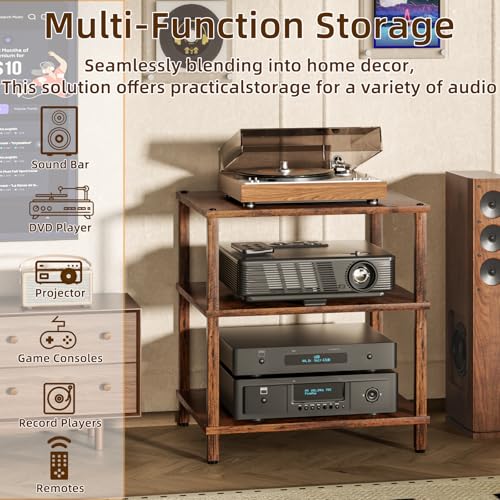 3-Tier AV Media Player Stand, Brown Stereo Cabinet, Modern Stereo Cabine,Game Console Shelf,Wooden TV Stand,Multifunctional Entertainment Center, Suitable for Home, Conference Room - color: Brown, size: 3 Tier