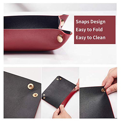 Faux Leather Valet Tray, Yellow + Navy Blue | Travel Nightstand Organizer, Small Jewelry Catchall, For Candy Key Phone Wallet Glasses Headphone Watch - color: Yellow + Navy Blue