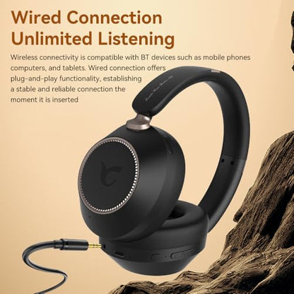 CYBORIS Active Noise Cancelling Headphones, Bluetooth 5.4 Wireless on Ear ANC Headphone with 65H Playtime, Deep Bass, Low Latency, Foldable Headset with Mic for Travel/Office/PC (Black) - color: Black