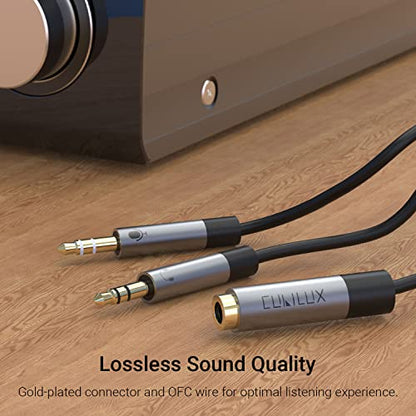 Cubilux 3.5mm Headset Audio and Microphone Splitter, 1/8” TRRS(CTIA) Female to 2X TRS Male Y Splitter for Gaming Headset, PC, Laptop, Computer with Separate Headphone and MIC Jack