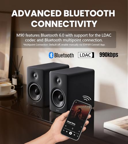 Edifier M90 Computer Speakers, 100W RMS Desktop Speakers, Black | Hi-Res Audio with LDAC, Bluetooth 6.0 Compact Speaker, HDMI eARC/Optical/USB-C/AUX Inputs, SUB Out, Remote Control for TV/PC - color: Black