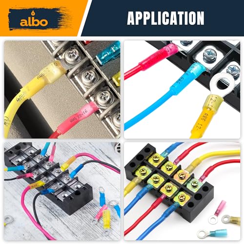 ALBO 500PCS Heat Shrink Ring Terminal Kit – Wire Terminal Connectors Assortment for 22-10 AWG, Waterproof Electrical Connectors Set – Tinned Copper Electrical Ring Terminals | Closed-Ring Design Helps Prevent Pull-Off, Loose Wiring and Connection Failure
