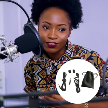 Lapel Clip Microphone Kit with Clip-On Mic, 2M Long Wire Recording Microphone Set, ABS Plastic Collar Lavalier Mic for Interview and Hands-Free Use with PU Leather Pouch and 3.5Mm