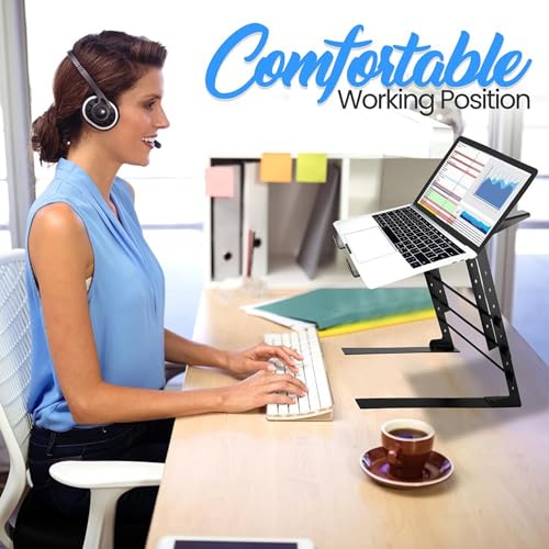 Pyle Portable Dual Laptop Stand - Standing Table with Adjustable Height, Ergonomic Design & Anti-Slip Prongs for DJ Mixer, Sound Equipment, Workstation, Gaming & Home Use - PLPTS38, Black (Pack of 6) - size: Pack of 6