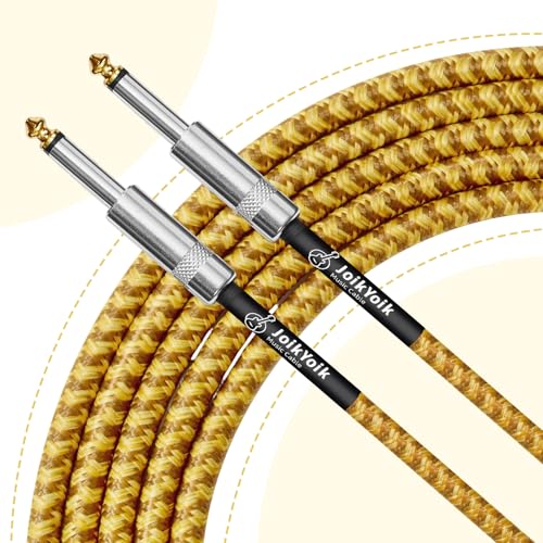 2-Pack 6.6ft Tweed braided 1/4 Inch TS Guitar Cables, Yellow & Brown | Strain relief, Anti-kink, no signal loss, fit electric guitar, bass, amp - color: Yellow, size: 6.6ft