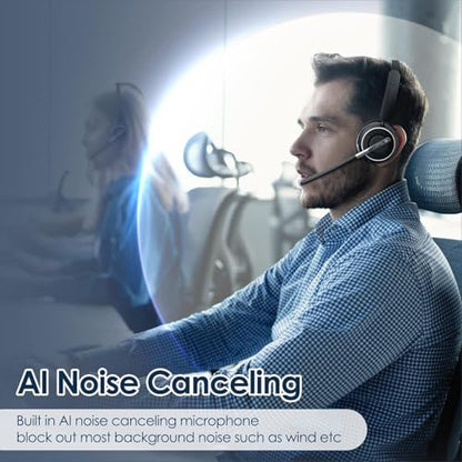 PrancyBt Wireless Headset with Noise Cancelling Microphone, Bluetooth Headset with Mic for Work, Wireless Headphones with Mute & USB Dongle for Work from Home/PC/Computer/Call Center