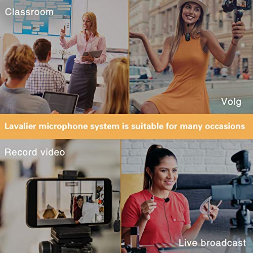 Lavalier Microphone Wireless&Wired Lapel Mic Set for Voice Amplifier Pa System Pa Speaker Video DSLR Camera Recording ect Mini Portable Clip On Rechargeable Transmitter with Receiver