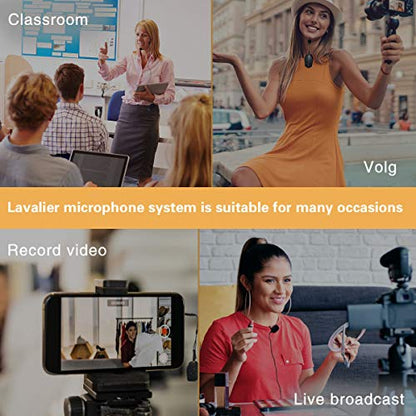 Lavalier Microphone Wireless&Wired Lapel Mic Set for Voice Amplifier Pa System Pa Speaker Video DSLR Camera Recording ect Mini Portable Clip On Rechargeable Transmitter with Receiver
