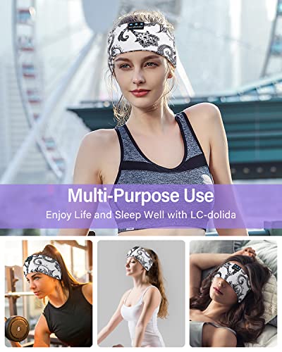 LC-dolida Sleep Headphones Bluetooth Wireless Headphones with Thin HD Stereo Speakers Perfect for Side Sleepers, Sport, Yoga, Travel - color: Boho White
