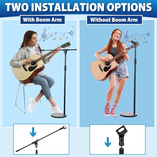 Relaxweex 4 Set Microphone Stands, Boom Arm Floor Mic Stand with Weighted Base, Adjustable Max Height 82" Includes 12 Mic Clips, Screw Adapter and Carrying Bags for Singing Stage Wedding Band Church