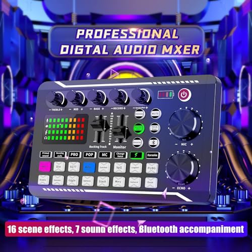 SINWE Live Sound Card Audio Mixer,Podcast Production Studio Equipment | Podcast Audio Interface with DJ Mixer Effects and Voice Changer，Prefect for Live Streaming/Podcasting/Gaming/singing