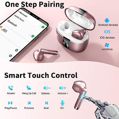 Wireless Earbuds, Bluetooth Headphones V5.4 Stereo Bass Ear Buds with ENC Noise Cancelling Mics,56H Bluetooth Earbuds with LED Display Charging Case, IP7 Waterproof Earphones for Android iOS【Mini】 - color: A-Pure gold