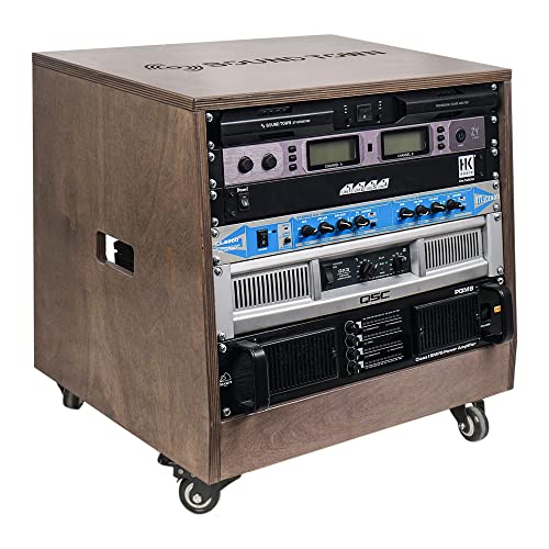 Sound Town DIY Solid Baltic Birch Plywood Slanted 8U Studio Rack, Weathered Brown, Rubber Feet, Casters (SDRK-8TB) - size: 8U,Weathered Brown