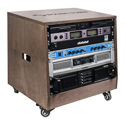 Sound Town DIY Solid Baltic Birch Plywood Slanted 8U Studio Rack, Weathered Brown, Rubber Feet, Casters (SDRK-8TB) - size: 8U,Weathered Brown