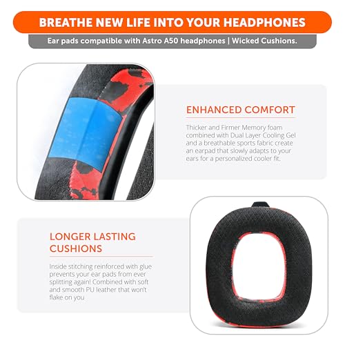WC Mod Kit A50 - Earpads & Headband for Astro A50 Gen 4/5 / A50x | Made by Wicked Cushions | Cooling Gel Earpads and Matching Headband that offer Enhanced Comfort & Durability | Red Camo - color: Red Camo