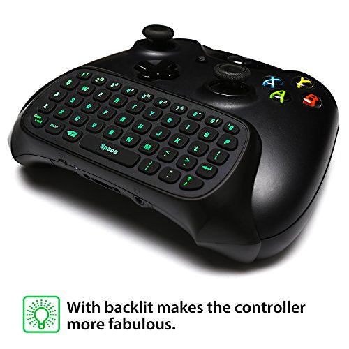 MoKo Green Backlight Keyboard for Xbox One Controller, Black | Wireless Chatpad with Headset & Audio Jack, Accessories fits Xbox One/One S/ Elite/2, Series X/S, 2.4G Receiver Included - color: Black