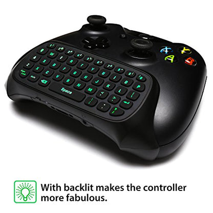 MoKo Green Backlight Keyboard for Xbox One Controller, Black | Wireless Chatpad with Headset & Audio Jack, Accessories fits Xbox One/One S/ Elite/2, Series X/S, 2.4G Receiver Included - color: Black
