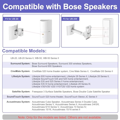 2 Pack Speaker Wall Mount Brackets for Bose UB-20, UB-20 Series II, Wall Mount Ceiling Bracket for Lifestyle 600 ST535 ST525 ST520 535III 525III CM520 SoundTouch JC-II AM6-V AM10-V AM10IV-White - color: White