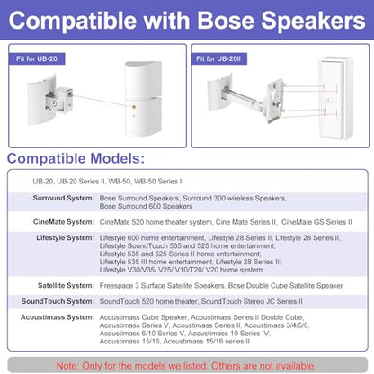 2 Pack Speaker Wall Mount Brackets for Bose UB-20, UB-20 Series II, Wall Mount Ceiling Bracket for Lifestyle 600 ST535 ST525 ST520 535III 525III CM520 SoundTouch JC-II AM6-V AM10-V AM10IV-White - color: White