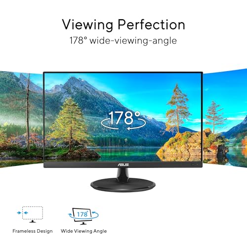 ASUS 22” Eye Care Monitor (VP229QF) – 100Hz, IPS, Full HD, 99% sRGB, Frameless, Adaptive-Sync, DisplayPort, HDMI, Low Blue Light, Flicker Free, Wall Mountable, 3 yr Warranty | Includes monitor arm, base and HDMI cable for mounting, connectivity and assemb