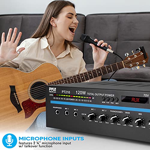 Pyle Home Compact Public Address Mono Amplifier - Professional 120 Watt Home Power Audio Sound PA Speaker Receiver System w/ RCA, Headphone, 2 Microphone Inputs, Independent Volume Control - PT210 - style: Home Compact Mono Amplifier