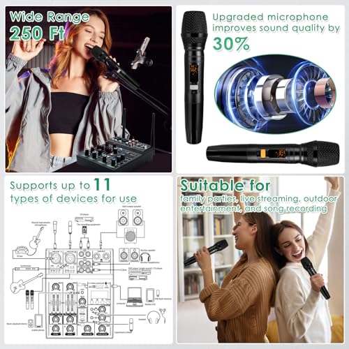 Pro 5 Channel Audio Mixer Mic Set for Live Streaming, Family Karaoke, Studio Recording, Bluetooth Dual Wireless Microphone System with USB Interface & 48V Phantom Power