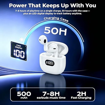 Wireless Earbuds,Bluetooth 5.4 Headphones with LED Display, Stereo Sound Clear Call,IPX7 Waterproof Bluetooth Earbuds with 50h Battery Last,ENC Noise Cancelling in Ear Earphones