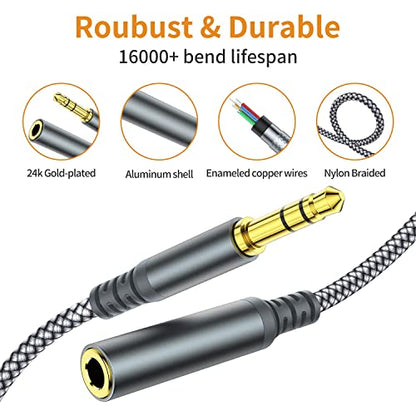 MCSPER Headphone Extension Cable, [2-Pack, 10ft Hi-Fi ] 3.5mm Extension AudioMale to Female Aux Adapter Hi-Fi Sound Stereo Extender Cord for Headset, iPhone, iPad, Smartphones, Tablets & More (Grey) - size: 10FT