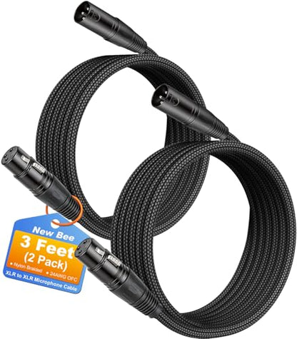 New Bee XLR Cable 3ft 2-Pack Male to Female Microphone Cable | Balanced 3 Pin, Nylon Braided, for Studio Recording, Mixing, Powered Speakers & Audio Interface - size: 3 Feet