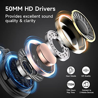 OneOdio Pro C Wired & Wireless Over-Ear Headphones, 110H, 50mm Drivers | Wired 3.5mm and wireless Bluetooth modes with 110H playtime, 50mm drivers and HD mic for PC, podcast and studio work - color: Black