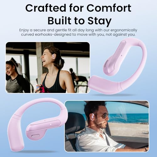Piluyaa Open Ear Bluetooth 5.3 Earbuds, Wireless Headphones Sport Over Earphones Built-in Mic with Ear Hooks, 58H Playtime Ear Buds Fast Charging, IPX7 Waterproof for Running/Workout—Purple - color: Purple