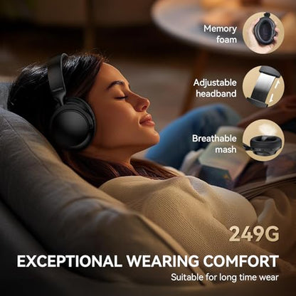 TECKNET Noise Cancelling Headphones Wireless & Wired, 70H Playtime Bluetooth Headphones Wireless Over Ear Built-in Mic,3.5mm Cable Dual Connection Foldable Headset for Home Office Travel, Light Black