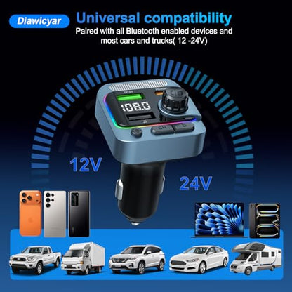 63W FM Transmitter Bluetooth Car Adapter, Wireless FM Bluetooth Transmitter | [PD 45W & QC3.0] Fast Charge, Deep Bass Player, Hands-Free Calling, Blue - color: Blue