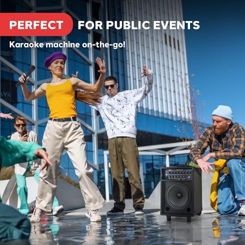 Pyle Wireless Portable PA System-400W Bluetooth Compatible Rechargeable Battery Powered Outdoor Sound Stereo Speaker Microphone Set w/Handle, Wheels-1/4 to AUX, RCA Cable (PWMA230BT) - size: 8 inch