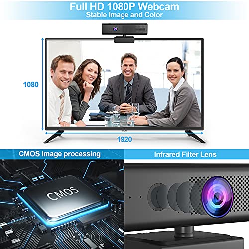 ROTOPATA 3-in-1 Full HD 1080P Conference Webcam with Speaker and 4 Mics | USB Web Cam With 90° FOV, Magnet Privacy Cover, 3W Speaker, Plug & Play, Computer Camera for Streaming Video laptop desktop