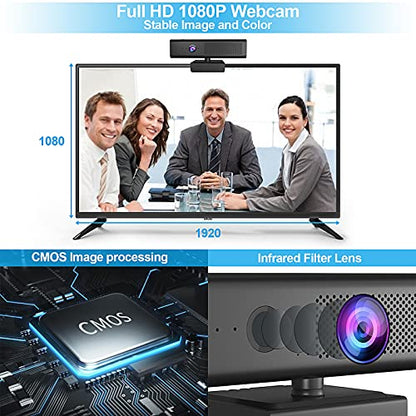 ROTOPATA 3-in-1 Full HD 1080P Conference Webcam with Speaker and 4 Mics | USB Web Cam With 90° FOV, Magnet Privacy Cover, 3W Speaker, Plug & Play, Computer Camera for Streaming Video laptop desktop