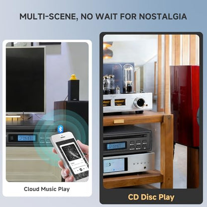 Portable Bluetooth CD Player for Home CD Ripper Hi-Fi Audio CD Player Desktop CD Players Optical and AUX Output，Lossless Sound Quality (Black) - color: Black