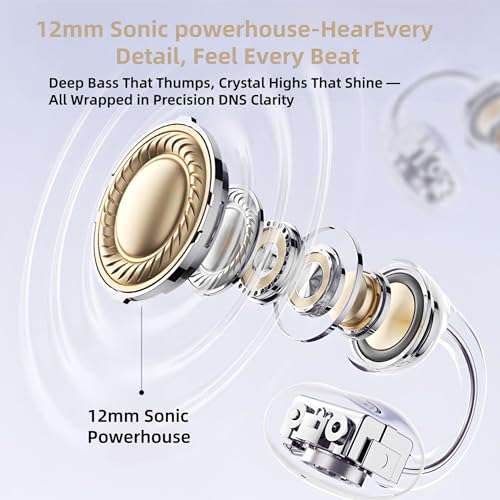 M97 Clip On Earbuds,Secure Fit, Wireless Bluetooth 6.0, Open Ear Headphones with 50H Battery 10-Min Quick Charge, Featherlight C-Shaped Hook, for Running/Gym, IPX5 Waterproof, Deep Bass(off white) - color: off white