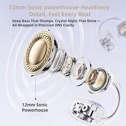 M97 Clip On Earbuds,Secure Fit, Wireless Bluetooth 6.0, Open Ear Headphones with 50H Battery 10-Min Quick Charge, Featherlight C-Shaped Hook, for Running/Gym, IPX5 Waterproof, Deep Bass(off white) - color: off white