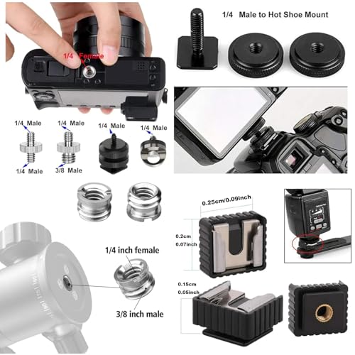 30Pack Camera Tripod Screw Mount Kit 1/4 to 3/8 Inch Adapter Threaded Converter 1/4" Swivel Ball Head and Hot Shoe E Clip for DSLR/Monopod/Flash Light/Quick Release Plate